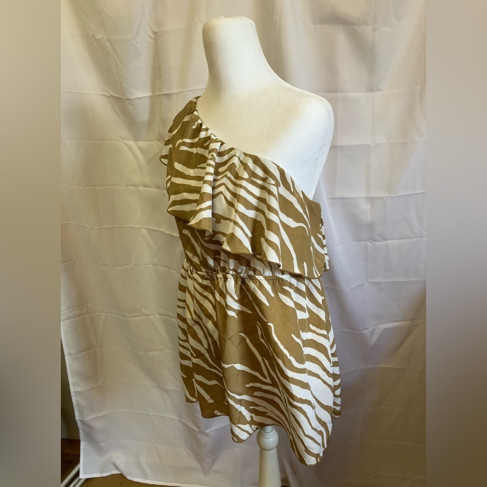 Madison Tan and White Zebra Print One Shoulder Top - Picture 8 of 10